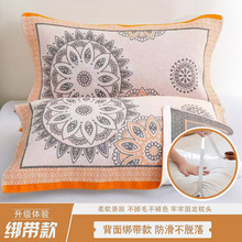 纯棉纱布绑带枕巾一条装防脱落枕头盖巾高档欧式加大加厚枕巾