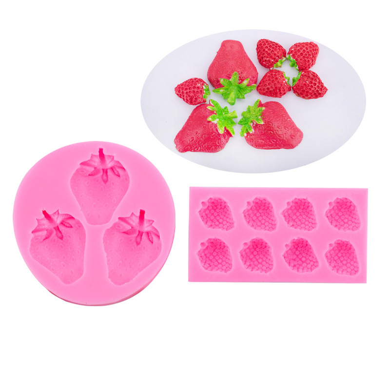 Grande y pequeño fresa simulación de silicona molde creativo para hornear decoración Fondant accesorios de chocolate epoxi decoración de la Mesa