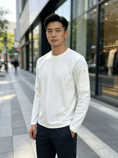 Men's long-sleeve T-shirt with silicone round neck, simple design, spring and autumn sports sweatshirt