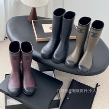 高版~C家无缝版小香长筒雨靴中古黑色高筒不过膝显瘦百搭防滑长靴