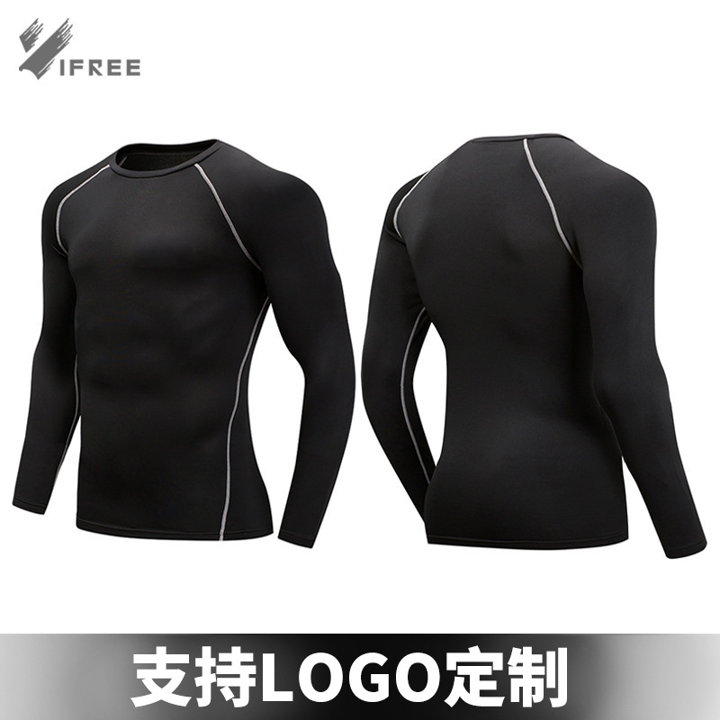 保暖長袖健身服套裝男士 運動緊身衣抓絨壓縮 跑步服工廠直銷