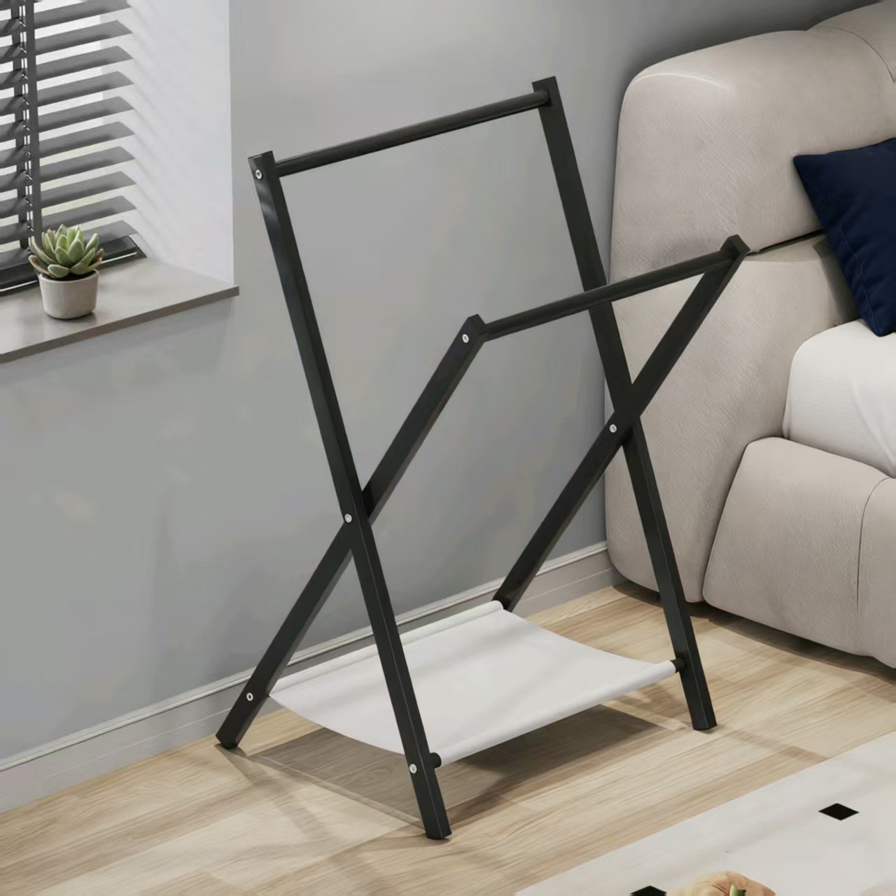 Floor-Standing Clothes Rack, Foldable Bedroom Clothes Rack, Dormitory Overnight Clothes Storage Rack, Trouser Rack, Bedside Storage Rack