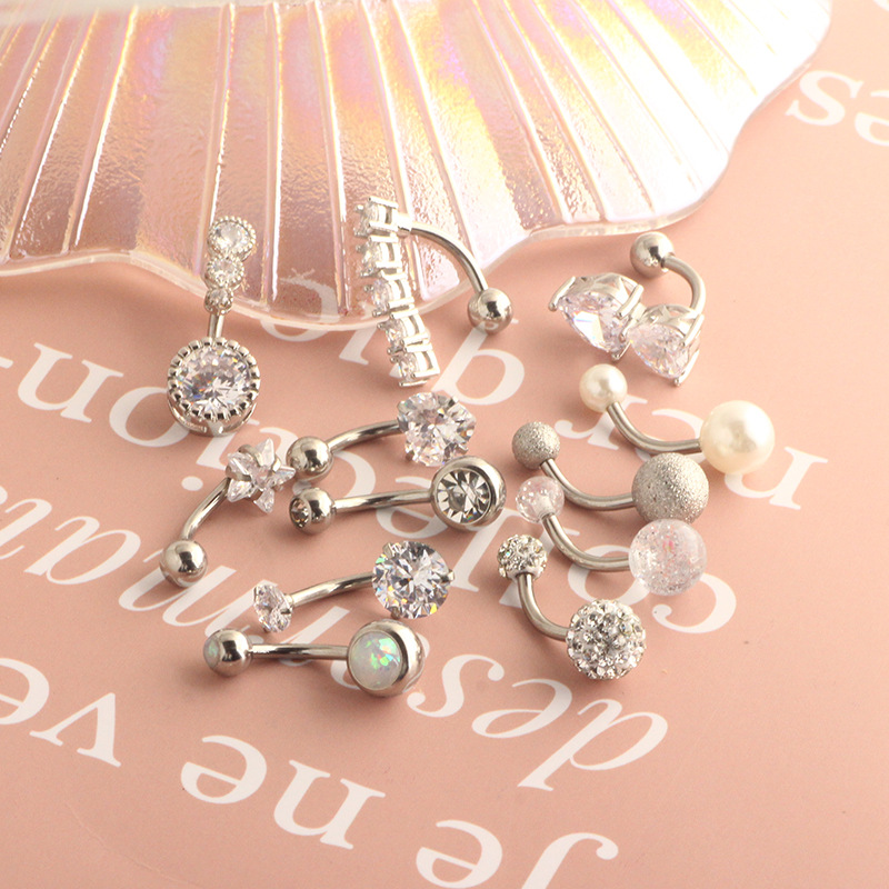 Double Heart Navel Ring with Zircon Belly Button Piercing Jewelry 12-Piece Set detail image 8