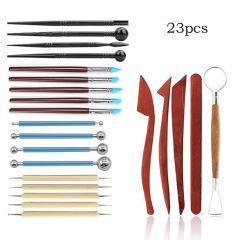 跨境陶藝工具23件套壓痕筆丸棒陶泥雕塑刀多規格diy粘土工具套裝