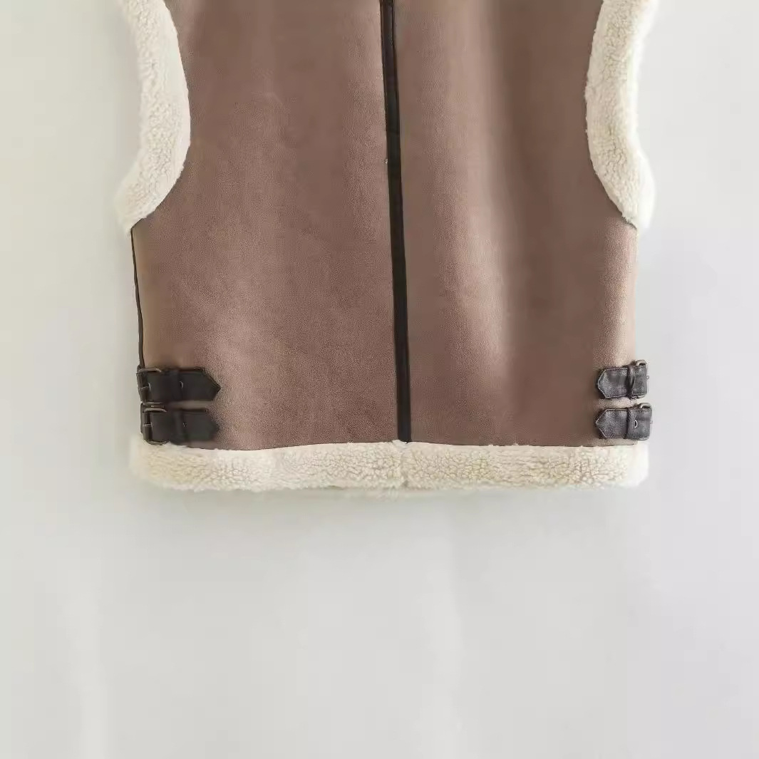 Women's Clothing autumn and winter new fur vest coat retro lamb wool loose zipper suede thickened coat_voghion.com