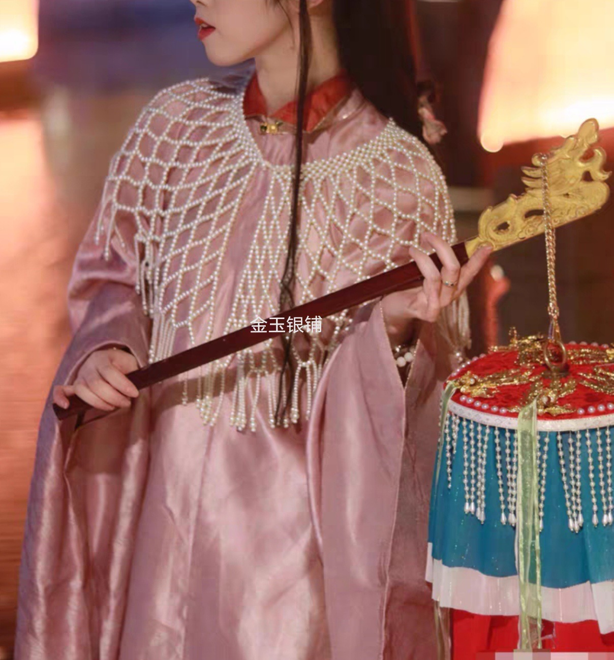 汉服明制流苏云肩古风珍珠儿童云肩结婚礼服旗袍披肩