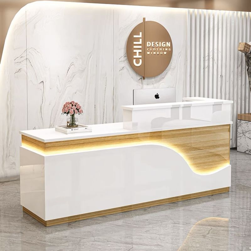 シンプルモダンな会社フロントデスク美容室受付デスク衣料品店レジコーナーバー発光ライトカウンター|undefined