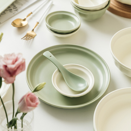 Nordic matte ceramic dish set household simple rice bowl plate tableware salad bowl cereal bowl soup bowl