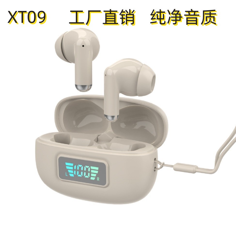 XT09蓝牙耳机数显TWS跨境电商品质无线运动入耳式硅胶帽蓝牙耳机