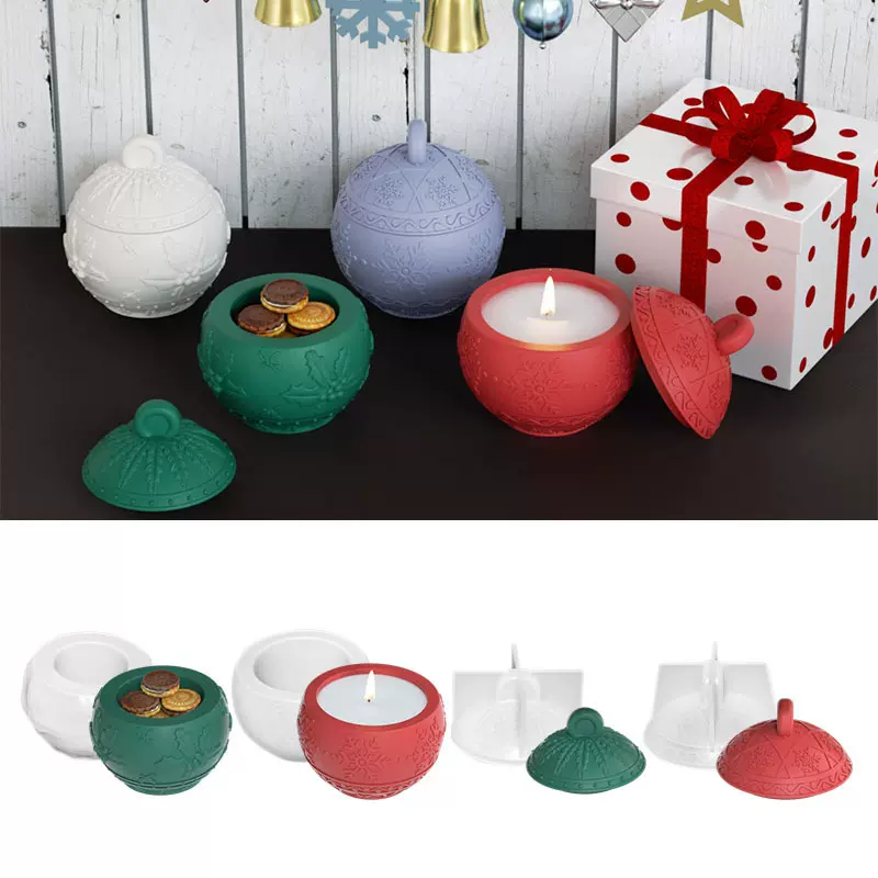 浮雕浆果圣诞雪花纹收纳罐盒子硅胶模具 diy香薰石膏蜡烛杯滴胶磨