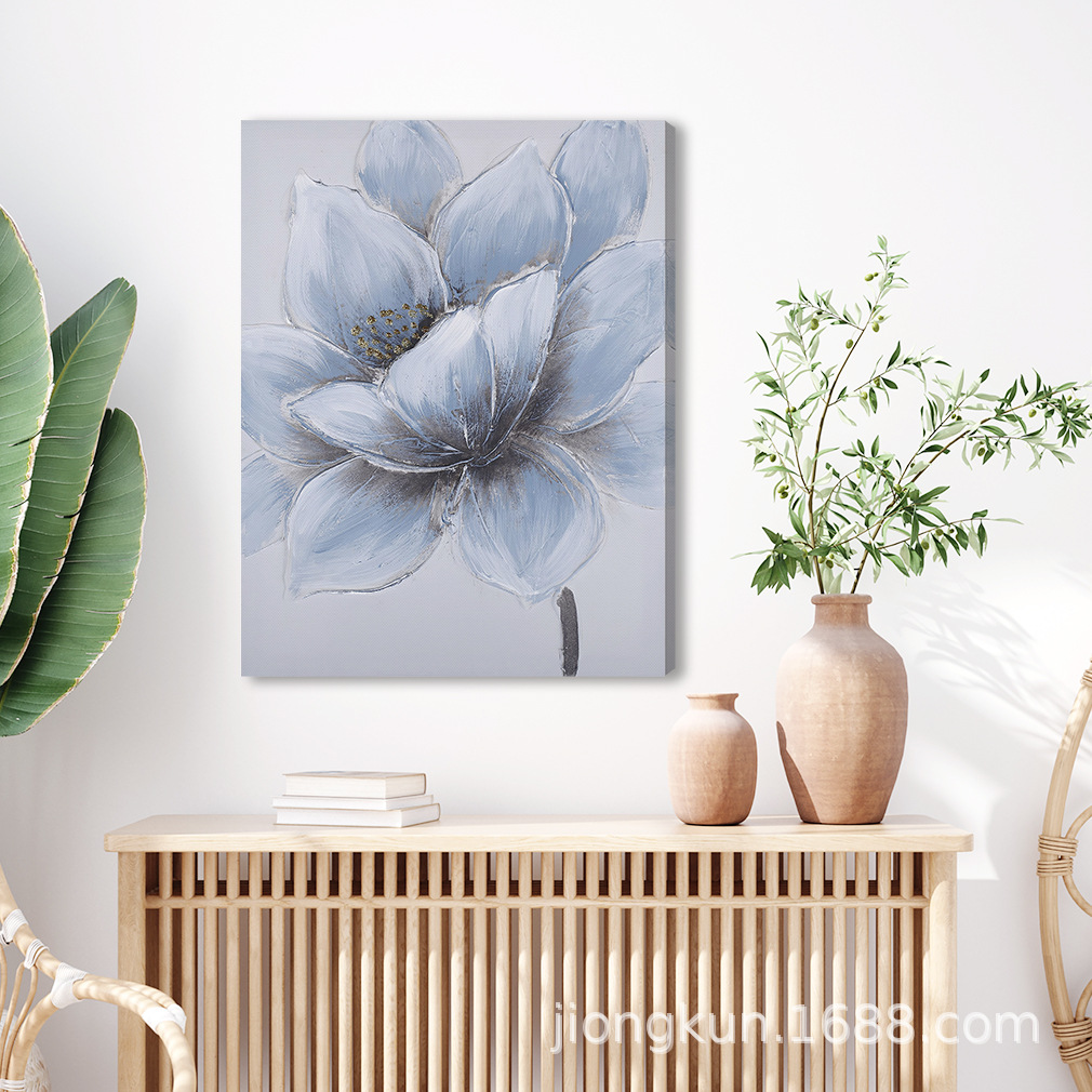クロスボーダー人気モダンシンプルブルー花キャンバス画サンプルプレート間ホテル装飾画リビングルーム寝室玄関実物