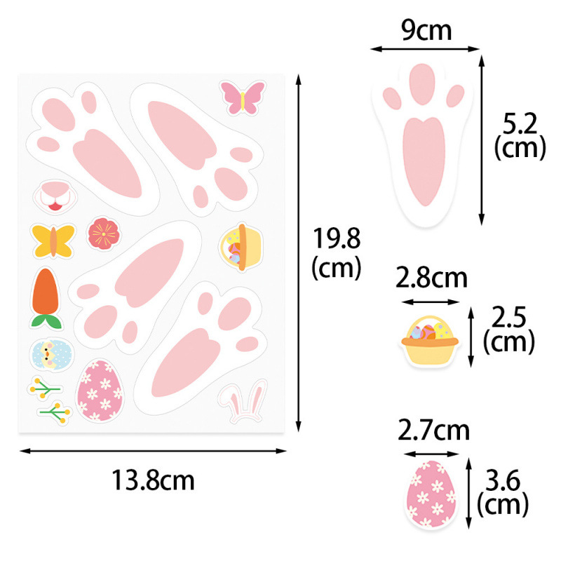 Europa y Estados Unidos transfronterizos fiesta de Pascua decoración pegatinas pegatinas adhesivas huellas de conejo día de conejo decoración de Pascua
