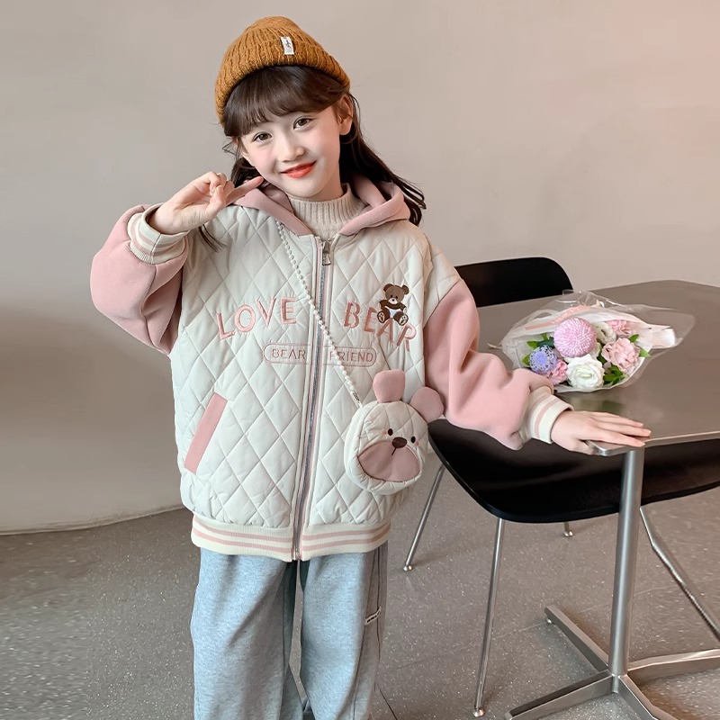 (2개) 어린이 자켓 여아 러시 옷 가을과 겨울 새 소녀 8-12 재킷 HUZHOU ZHILI 기모 두껍게