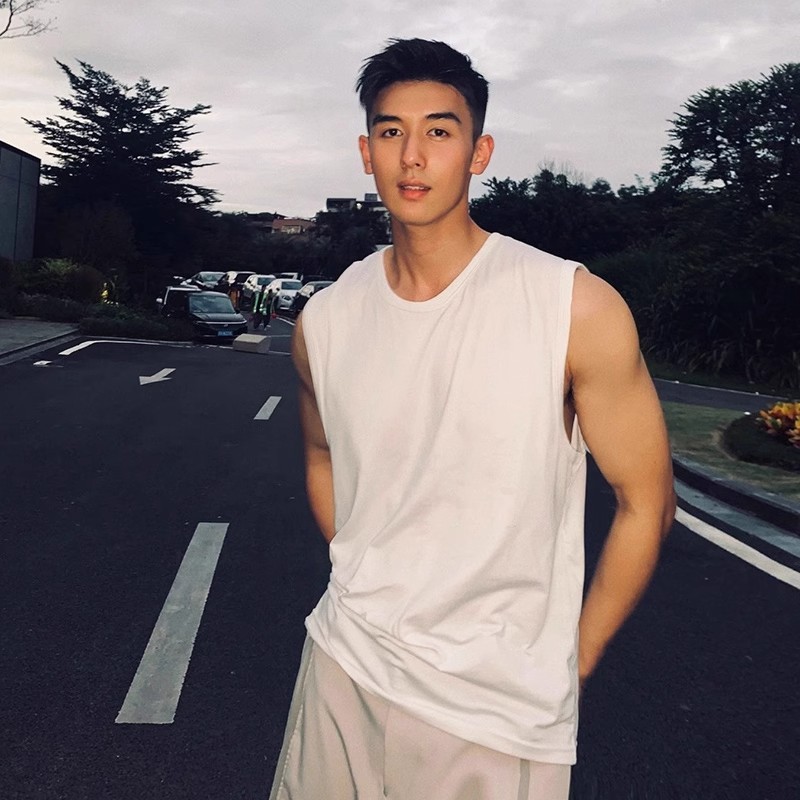 American-Style Heavyweight Pure Cotton Vest for Men, Summer Fashion, Simple Casual Daily Solid Color Sports Sleeveless T-Shirt