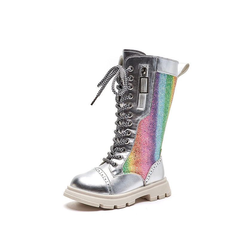 Scarpe per bambini stivali alti stivali singoli bambine arcobaleno Martin stivali colorati lunghi_voghion.com