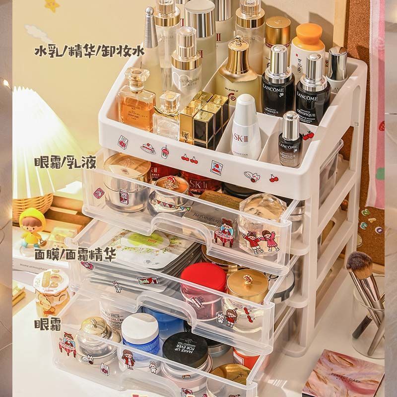 Caja de almacenamiento de maquillaje de escritorio para ordenar el estante de almacenamiento, cajón a prueba de polvo, mascarilla facial para el cuidado de la piel, cepillo de la cómoda para almacenar el estante