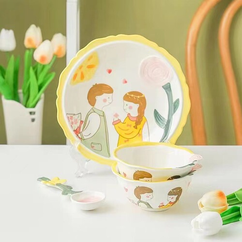 CP couple dishes girl heart rice bowl plate soup bowl household four seasons give you rice bowl plate noodle bowl spoon