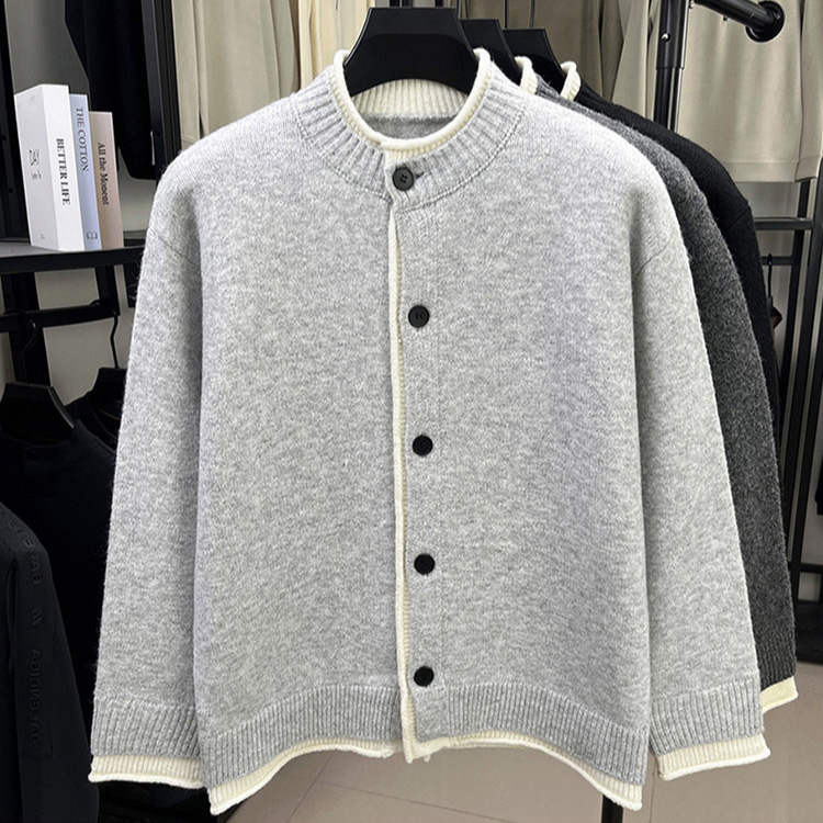 Hombre japonés retro cálido cardigan de cuello redondo otoño y invierno suelta camiseta de punto casual de alta calidad abrigo suéter