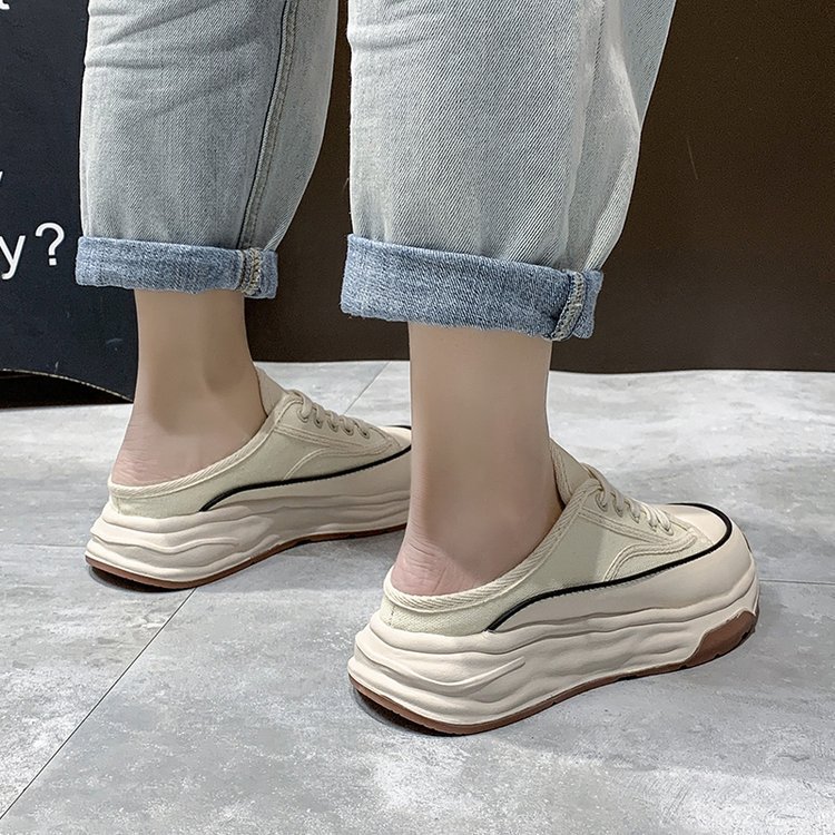 Ins versione coreana di papà scarpe 2023 estate transfrontaliera nuovo studente scarpe sportive con la suola spessa Baotou mezze pantofole casual da donna_voghion.com