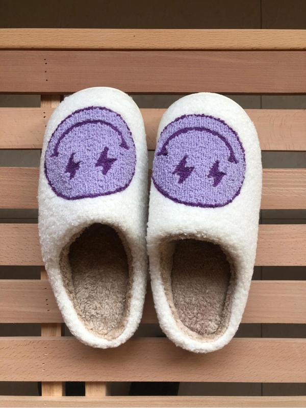 Cross-borderWomen's Cute Cartoon Face Pattern Plush Slippers Casual