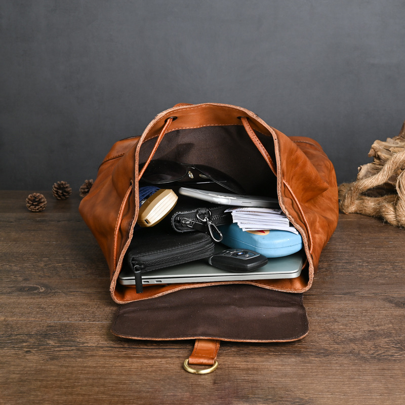 Antiguo inconformista cepillado a mano árbol crema cuero mochila ocio viaje cuero mochila 14 pulgadas Portátil Bolsa