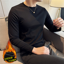 加绒T恤 冬季新款男士新款圆领纯色打底衫秋衣紧身内搭韩版体恤男