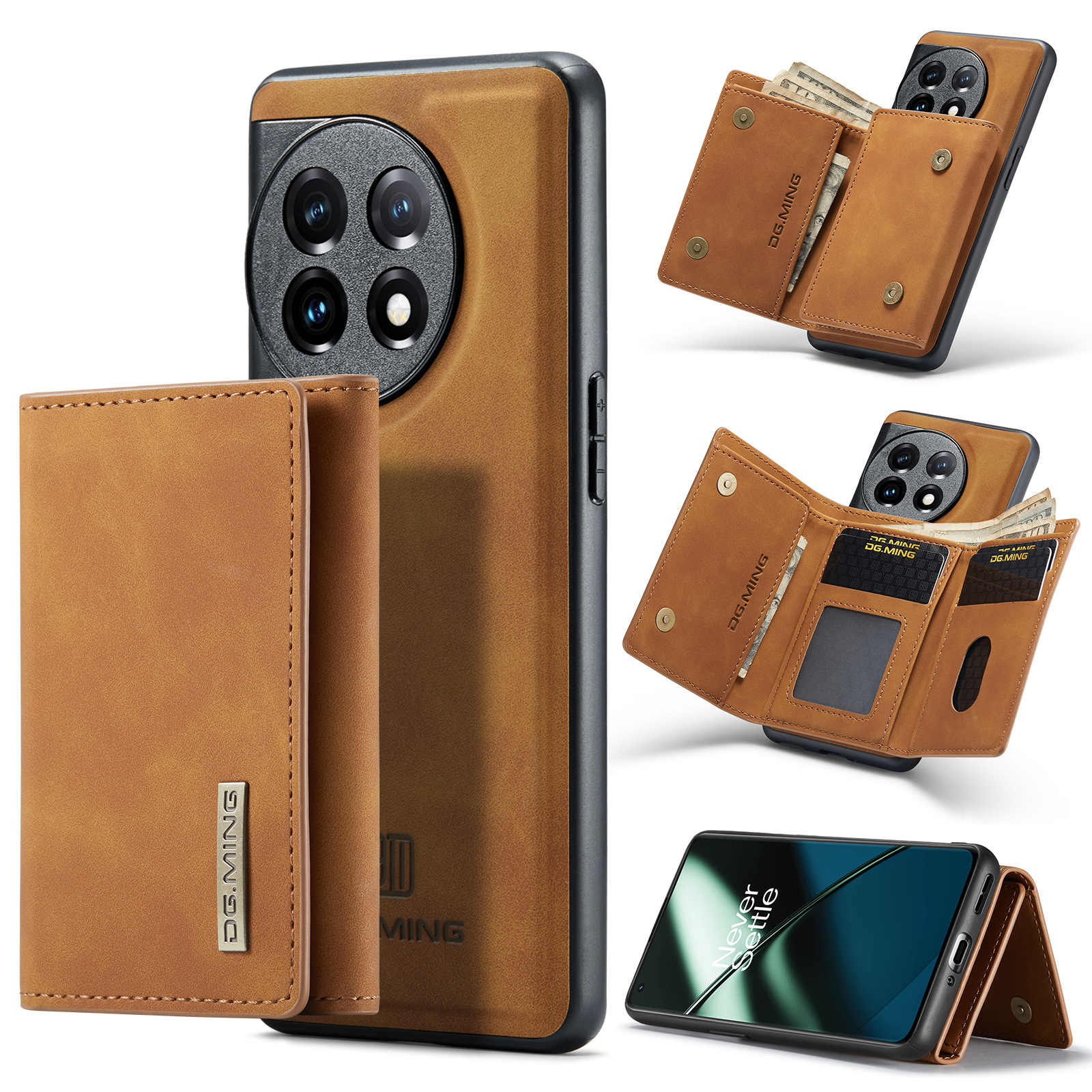 M1 per One Plus 1+11 Custodia protettiva magnetica con portafoglio One Plus 1+10 Pro Custodia in pelle 2 in 1 per telefono diviso_voghion.com