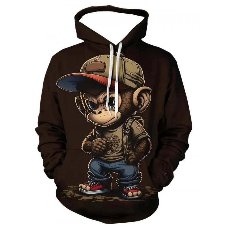 Amazon Animal Monkey 3D Digital Printed Sweatshirt Men's Pullover Hoodie Sports Clothes Heat Transfer Jacket