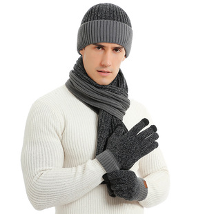 Autumn and winter cross-border Europe and the United States new knitted double-sided color matching scarf thickened scarf hat gloves three-piece set