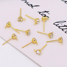 带吊镶钻18K包金保色乌龟爪耳钉S925银针镀14K真金diy耳环耳饰配