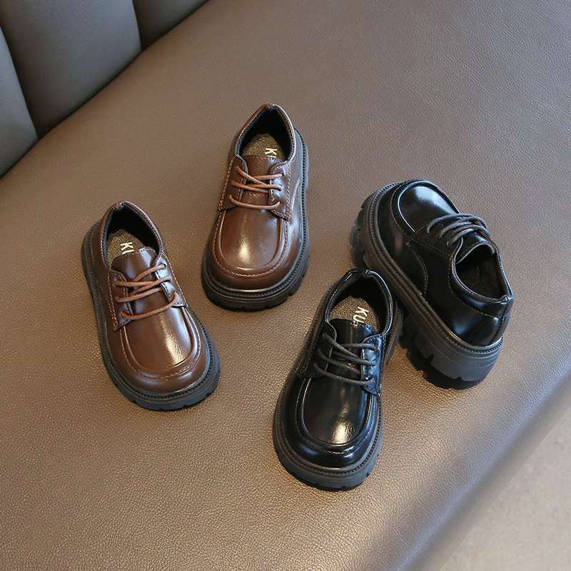 Korean version of boys and girls small leather shoes soft bottom children's 2025 spring new children's shoes thick bottom loafers wholesale