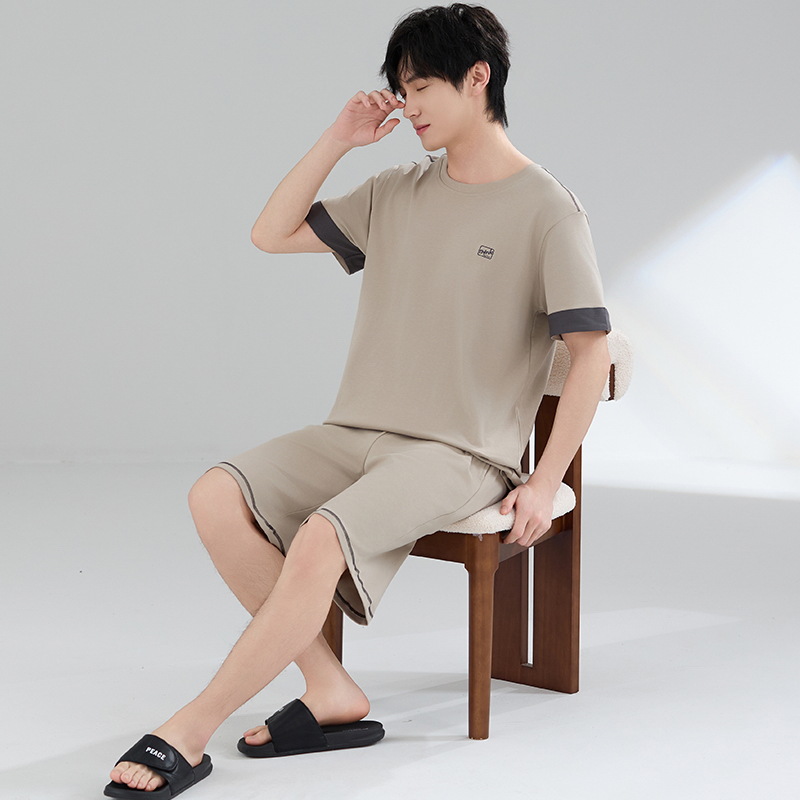 Pijamas de hombre verano algodón de manga corta cuello redondo suelto talla grande marco de tracción de verano algodón fresco traje de servicio a domicilio para niños