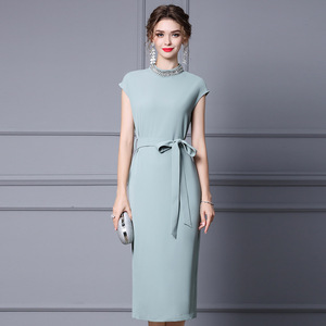 Stand collar Nail Drill long belt slim skirt