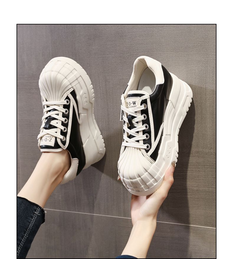 Giày sneaker nữ đế dày tăng chiều cao bên trong, phối bánh xốp thoáng khí — Màu be chi tiết 17