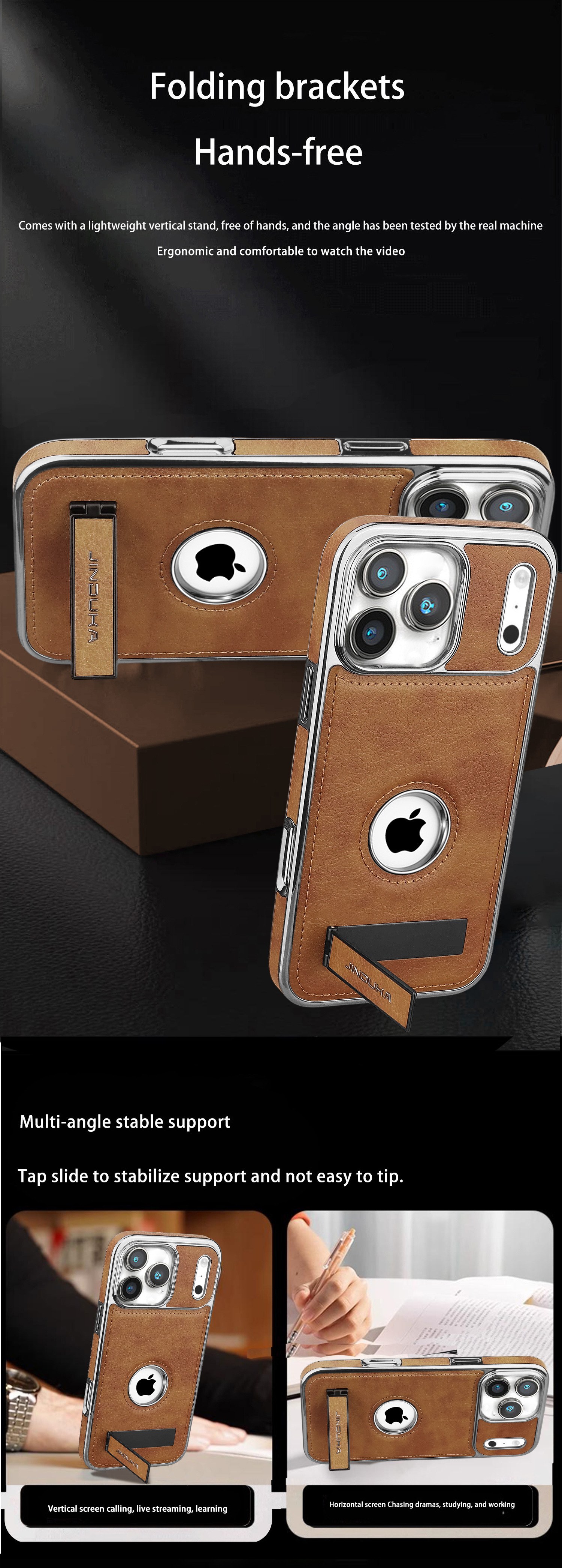 Ốp lưng da mạ điện kim loại cao cấp cho iPhone 16/17 Pro Max — [Da mạ đen] Giá đỡ lỗ lớn, [Da mạ điện màu nâu] Giá đỡ lỗ lớn, [Da mạ màu xanh] Giá đỡ lỗ lớn, [Da mạ điện màu tím] Giá đỡ lỗ lớn chi tiết 22