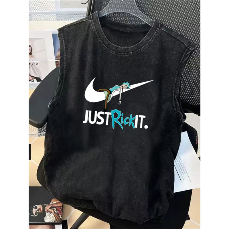 American Style Vest Men's Summer Fashionable Brand High Street Ins Vintage Cartoon Washable Fashionable Sports Waistcoat Pure Cotton Sleeveless T-shirt