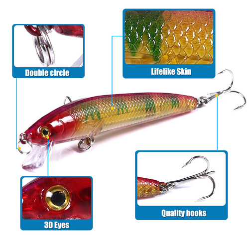 Cross-border Luya Bait Minnow Bait Floating Fishing Bait 10 Color Ribbon Ring Beads Bionic Bait Hard Bait Wholesale Bait