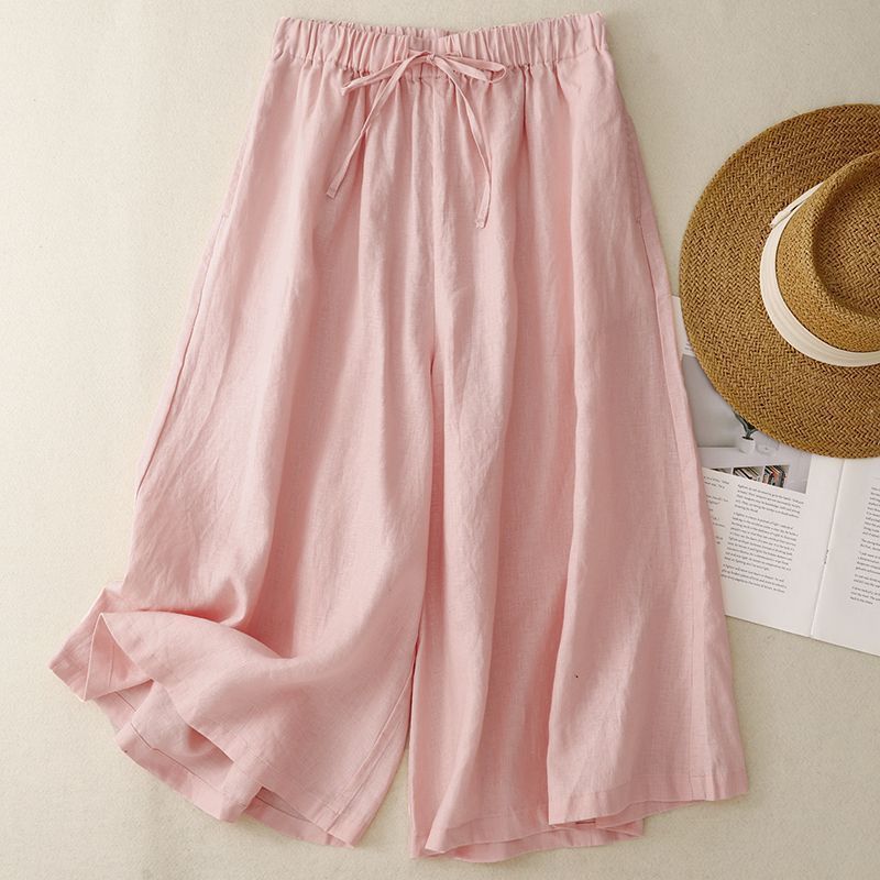 Cotton and Linen Wide-Leg Pants for Women, Summer Thin Cropped Pants, 2025 New Cotton and Linen Versatile Plus-Size Straight-Leg Casual Pants for Plus-Size Women