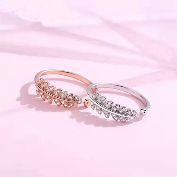 Korean Style Ring, Tiktok Trend, Unique and Fashionable, Adjustable Open Ring, Fresh and Sweet Olive Leaf Gemstone Ring