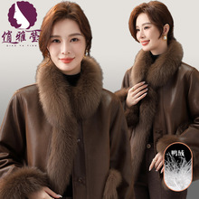 中年妈妈冬装皮毛一体外套女2025款贵夫人白鸭绒羽绒服气质仿皮草