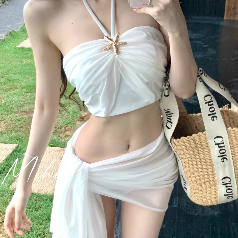 Swimsuit for Women with a High-End Feel, 2026 New Style, Water-Colored, Sexy and Pure Desire Bikini Three-Piece Set for Seaside Vacation 9228