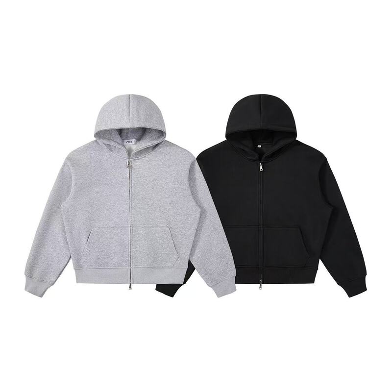 Cross-Border Boxy Short 550g Loose Basic Pure Color Cleanfit Sweatshirt Heavy Thickeneded Hooded Sweatshirt