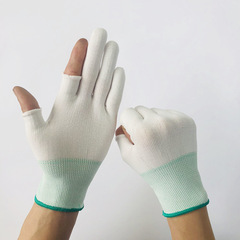 Thin double-half-finger wear-resistant work cloth non-slip industrial coated-finger nylon unisex breathable labor protection gloves for car repair.