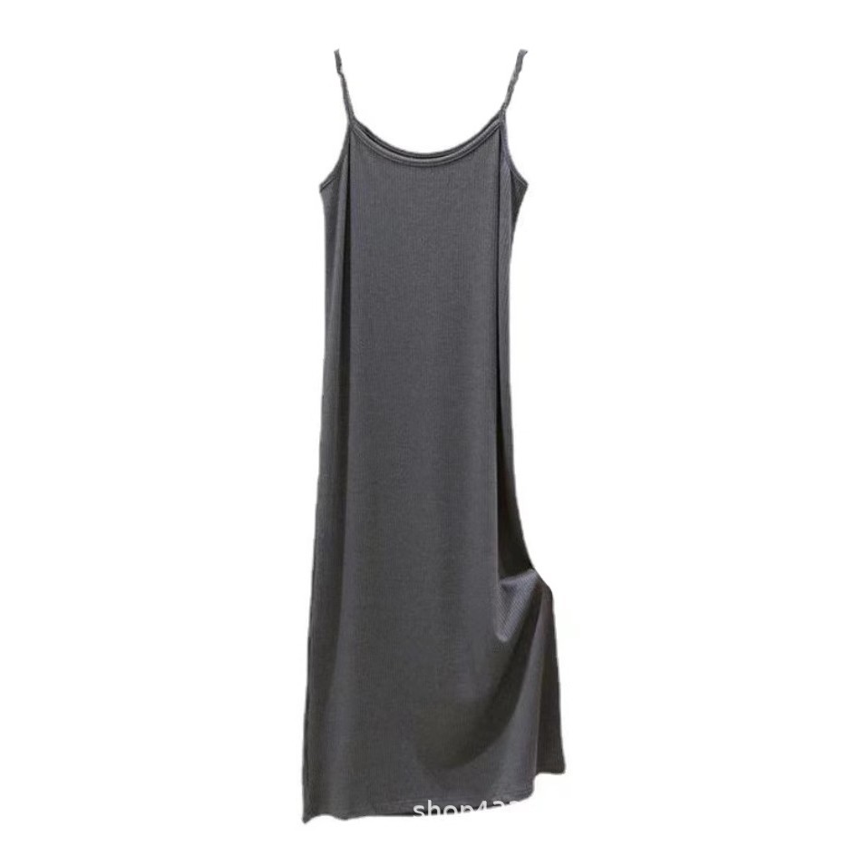 300g High-Elastic Fine Ribbed Cotton 2026 Women's Summer Long Slip Dress with Loose Fit, Slimming Effect, Versatile Lining, and Tank Top Long Dress