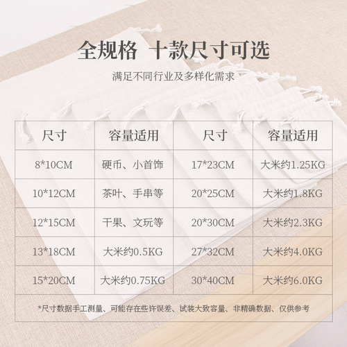 [Hot-selling store] Cotton and linen strong and durable bags drawstring pockets flour canvas jewelry linen millet bags