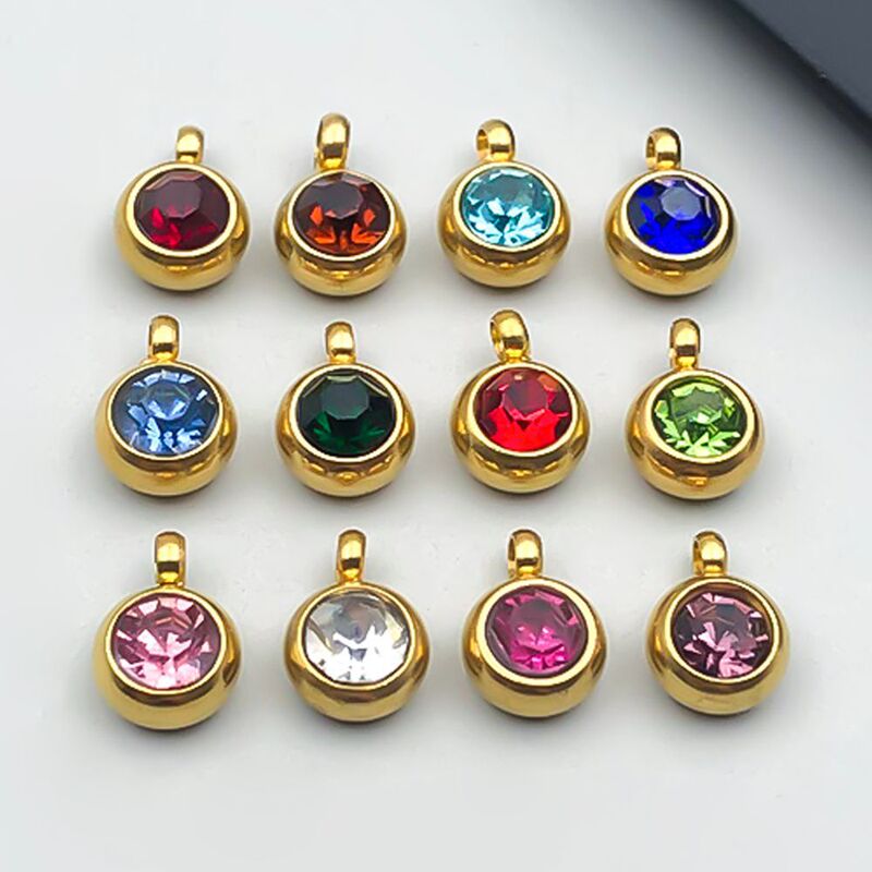 Cross-Border Hot Selling Golden Stainless Steel Vertical Hanging Twelve Star Stone Pendant Pendant DIY Bracelet Jewelry Accessories