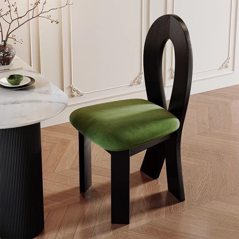 French Mid-Century Wabi-Sabi Style Dining Table and Chairs Solid Wood Dining Chair Home Restaurant Key Mermaid Back Chair Makeup Stool