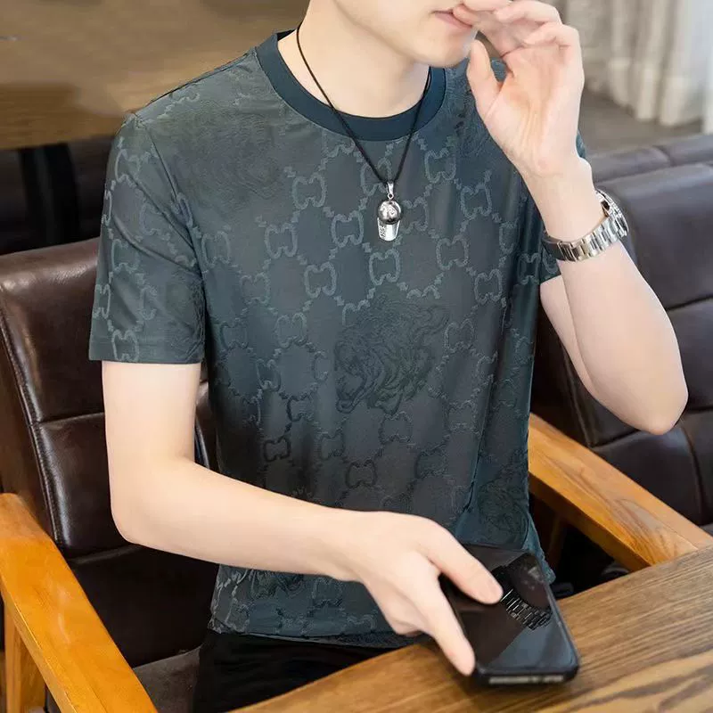 2025 новая футболка с короткими рукавами из ледяной шелк для мужчин тренд ледяной быстрый сухой молодежный рубашка с полукрукавами дышащая одежда T тонкий