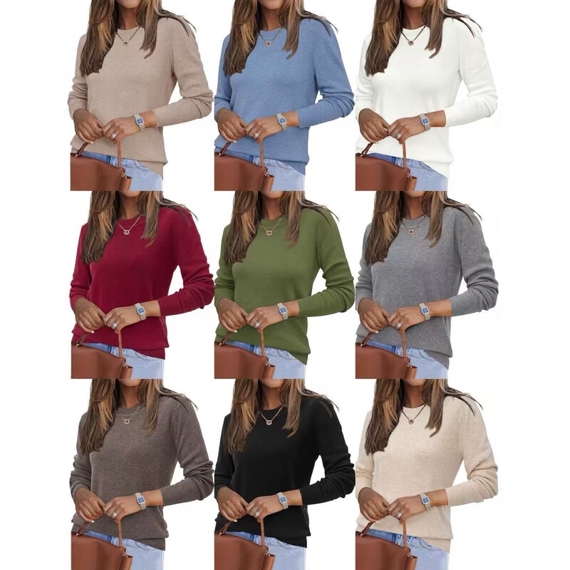 Women's Fashion Sweater for Amazon: European and American Style, Round Neck, Solid Color, Casual, Slim Fit, Warm Knitwear for Autumn and Winter