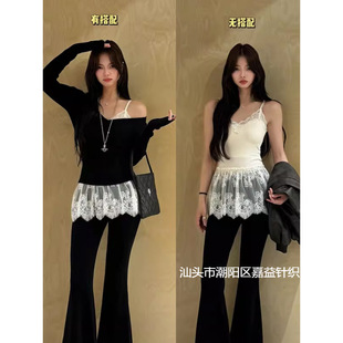 White V-neck Beautiful Lace Camisole Women's Inner Hem Ruffled Fart Curtain Stitching Mesh Sleeveless Top